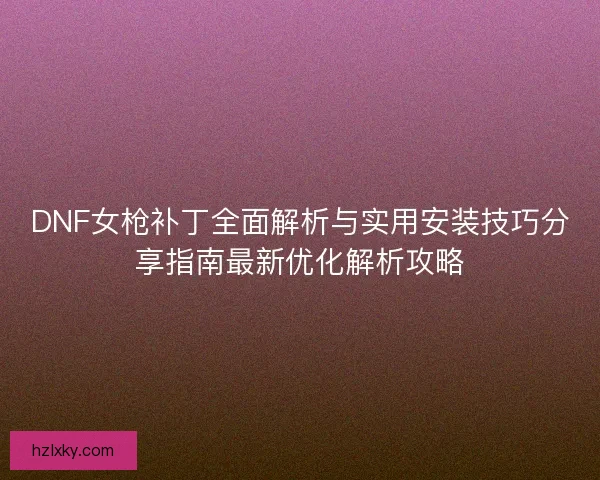 DNF女枪补丁全面解析与实用安装技巧分享指南最新优化解析攻略