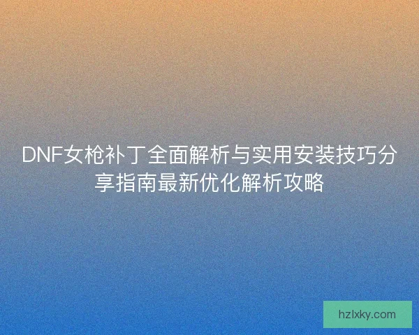 DNF女枪补丁全面解析与实用安装技巧分享指南最新优化解析攻略